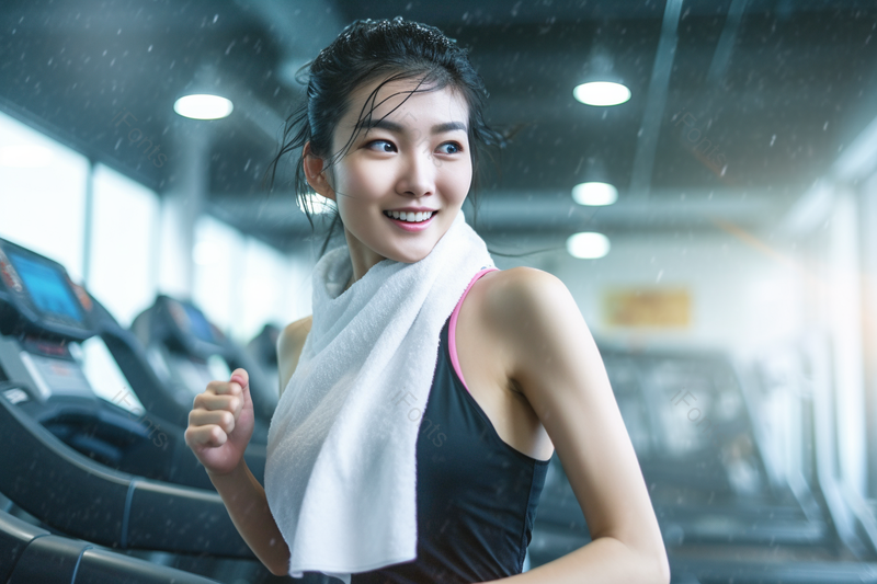 运动女性健身跑步流汗锻炼微笑着回头,高清,摄影图,摄影图片,图片大全,摄影图免费下载